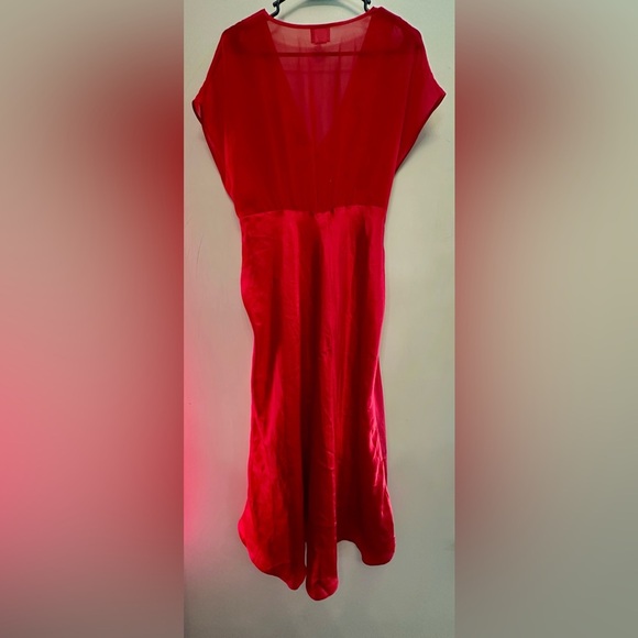 Vintage Y2K Delicates Vibrant Red Slip Dress with Rose Embroidery Large - Picture 6 of 7